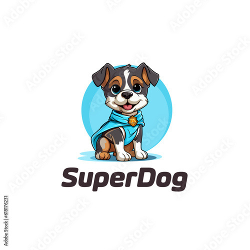 cute cartoon adorable dog wearing cape being a hero. dog hero or super dog mascot logo vector illustration