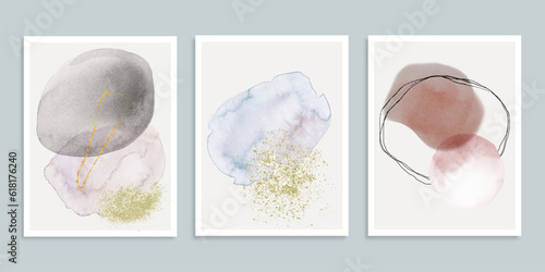 Set of 3 creative minimalist hand painted illustrations for wall decoration, postcard or brochure design. Vector © luda