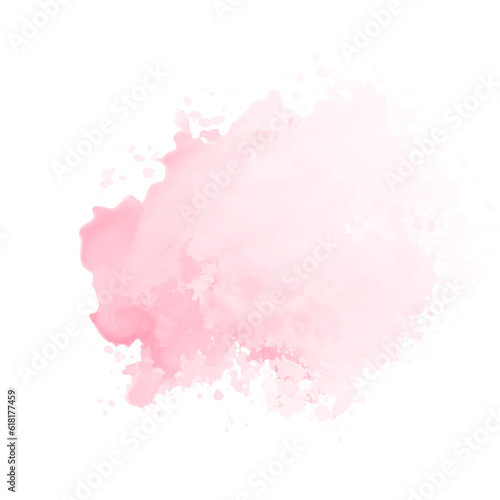 Abstract pink watercolor water splash on a white background. Vector watercolour texture in rose color. Ink paint brush stain. Pink soft light blot. Watercolor pastel splash