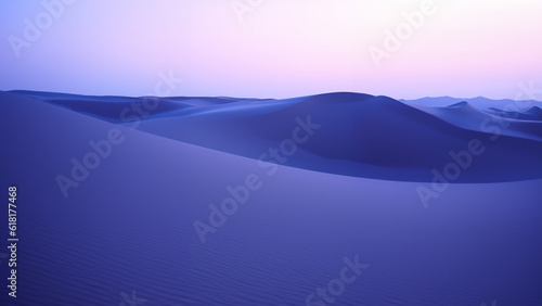 Wüsten Sand in Lila und Pink farbenen Himmel, ai generativ