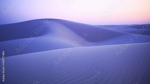 Wüsten Sand in Lila und Pink farbenen Himmel, ai generativ