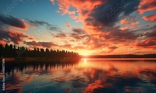 Clouds rising above the lake in a sunrise mood  in the style of realistic yet stylized  matte background  ethereal landscape  soft-edged.
