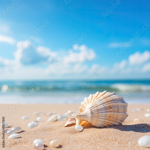 Shell on sand at beach and blue sky and sea © Visual Realm