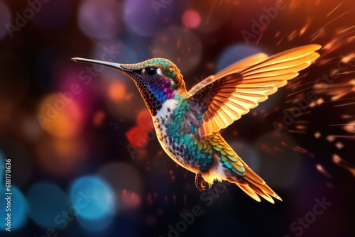 Hummingbird Colorful, energy bright flashes and sparks, copyspace © Gizmo