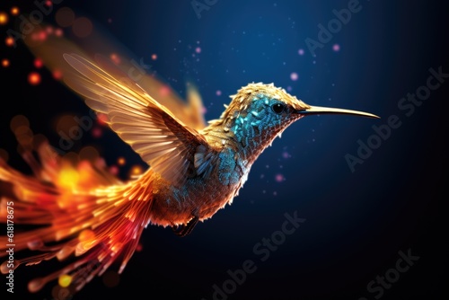 Hummingbird Colorful, energy bright flashes and sparks, copyspace