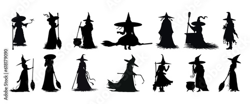 Witch silhouette halloween element clip art icon