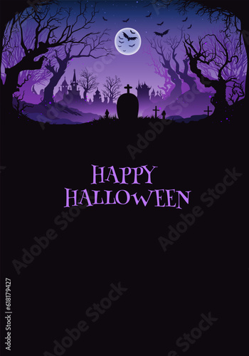  Graveyard Purple vertical Halloween Background