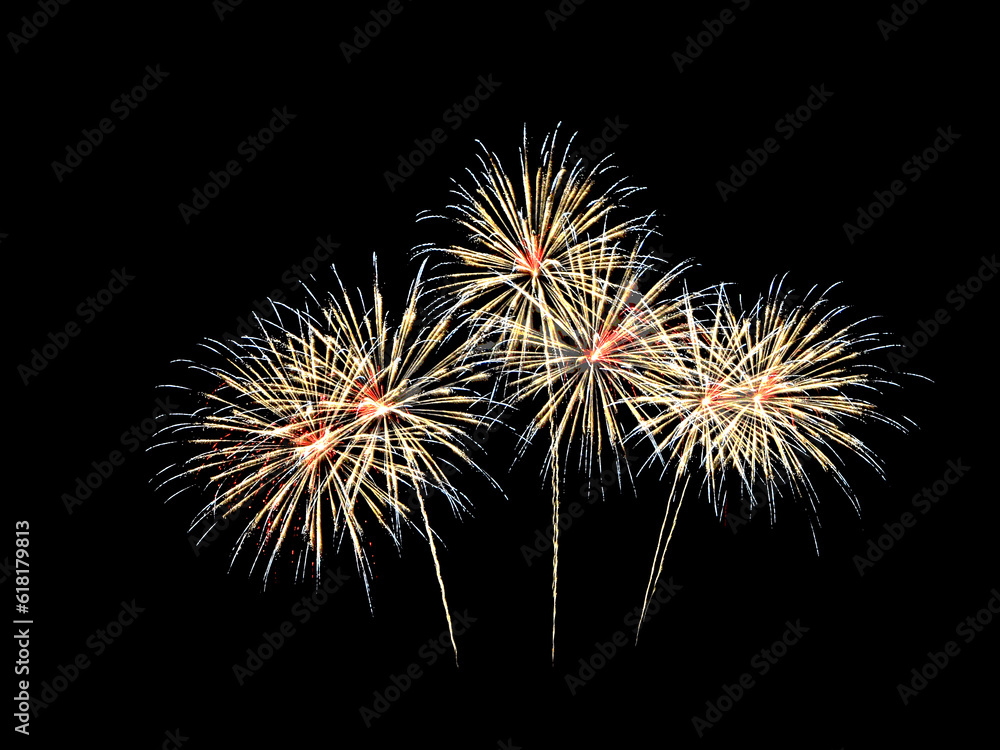 The night sky will light up with firework shows on black background, New year celebration.
