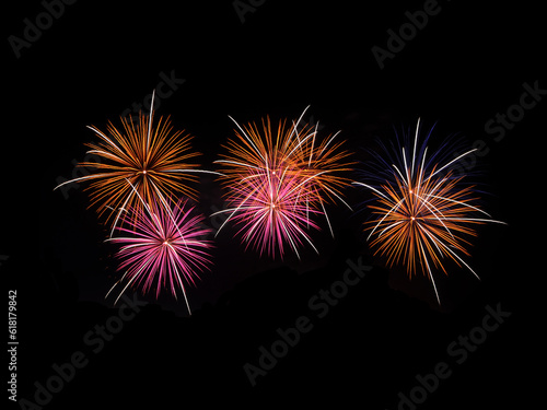 The night sky will light up with firework shows on black background  New year celebration.