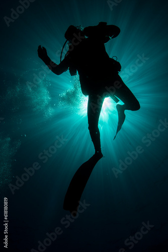 silhouette of a diver