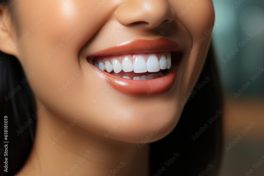 A close - up image of a woman's mouth ,perfect white smile and white teeth. A close - up image of a woman's mouth ,perfect white smile and white teeth.