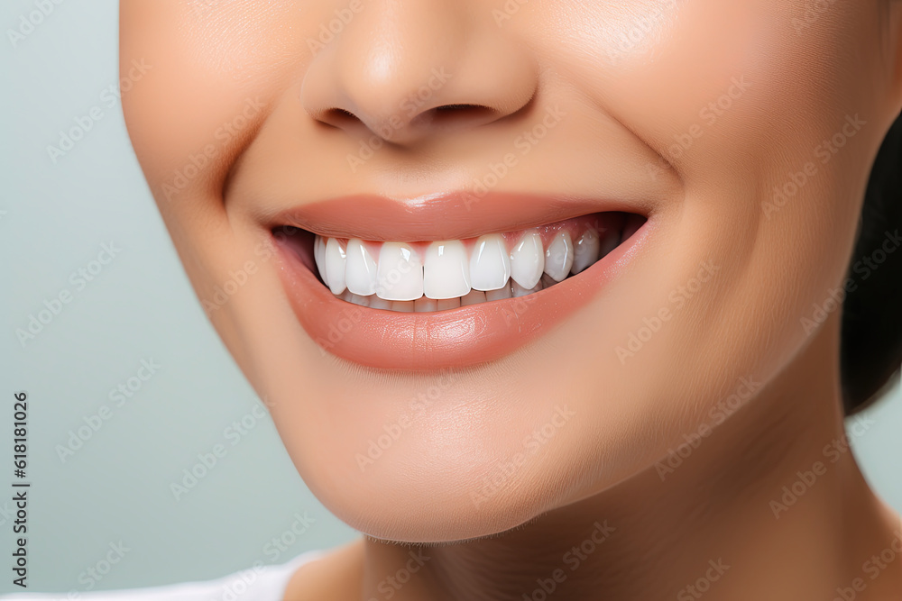 A close - up image of a woman's mouth ,perfect white smile and white teeth. A close - up image of a woman's mouth ,perfect white smile and white teeth.