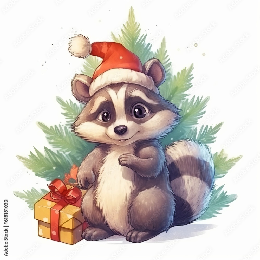 A raccoon in a Christmas hat with a gift in its paws.
illustrative minimalistic image. Concept: greeting card for christmas and new year. Generative AI
A raccoon in a Christmas hat with a gift in its paws.
illustrative minimalistic image. Concept: greeting card for christmas and new year. Generative AI