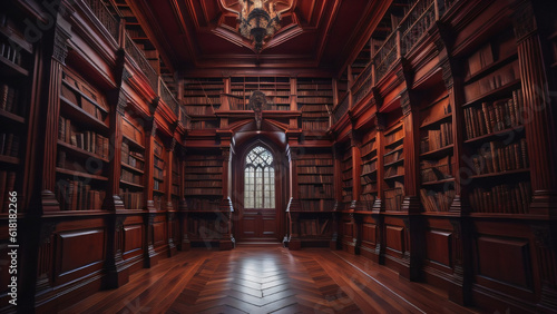 A Captivating 3D Illustration of a Haunted Library  Where Shadows Dance Amongst Shelves and the Whispers of Horror Echo through Forgotten Volumes