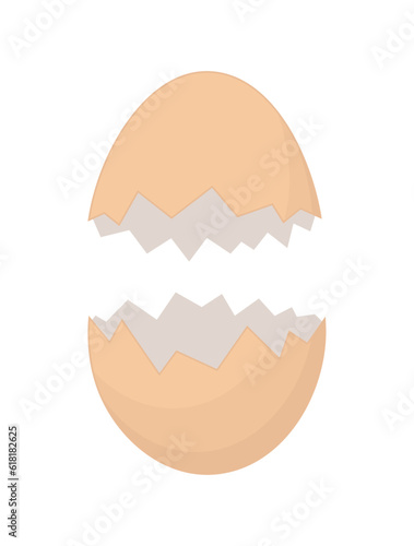 Cracked and broken brown eggshell. Vector and PNG illustration on transparent background.