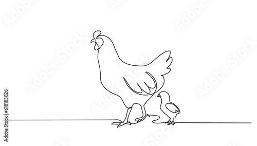 Continuous line art or One Line drawing of chicken for vector illustration, business farming. chicken pose concept. graphic design modern continuous line drawing