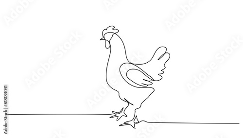 Continuous line art or One Line drawing of chicken for vector illustration  business farming. chicken pose concept. graphic design modern continuous line drawing
