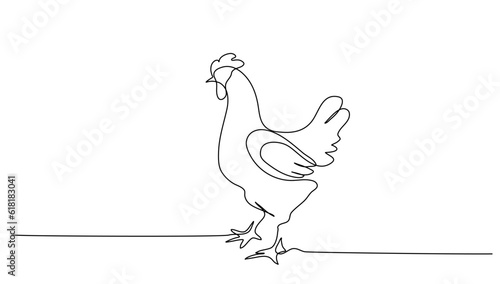 Continuous line art or One Line drawing of chicken for vector illustration, business farming. chicken pose concept. graphic design modern continuous line drawing