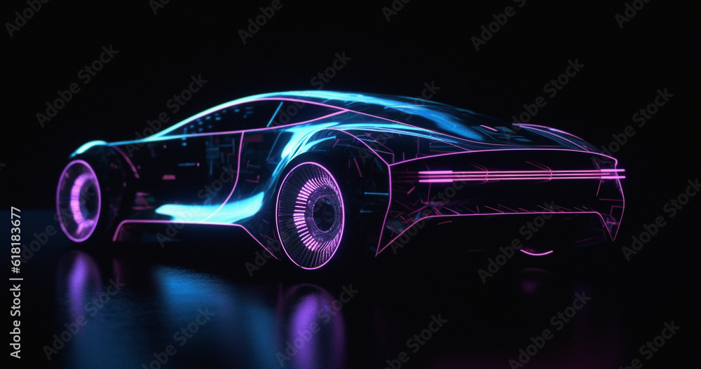 Sci fi, future and design with car on background for electrical, luxury and lighting. Ai generated, art and cyberpunk with futuristic vehicle driving for innovation, technology and transportation Sci fi, future and design with car on background for electrical, luxury and lighting. Ai generated, art and cyberpunk with futuristic vehicle driving for innovation, technology and transportation