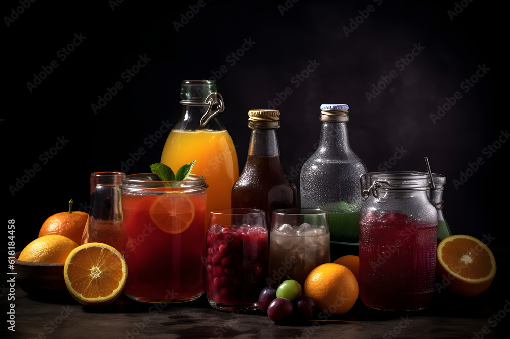 Soft drink based on soda, different colors. With Generative AI tehnology Soft drink based on soda, different colors. With Generative AI tehnology