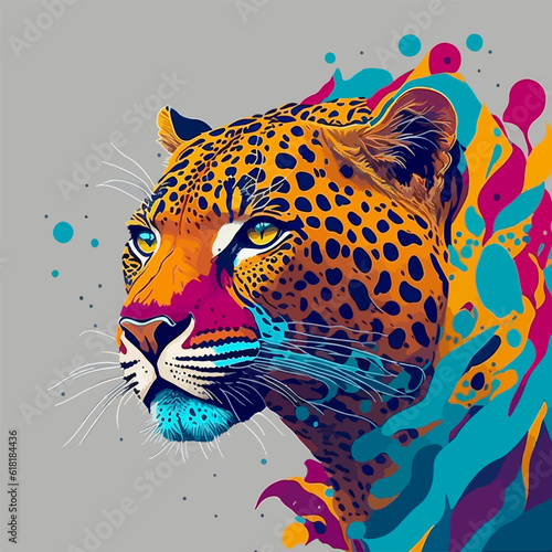 Cougar, panther color art, animal illustration