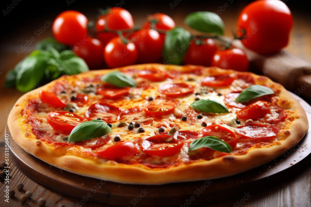 tomato food space pizza fast copy background meal food italian traditional cheese black. Generative AI.