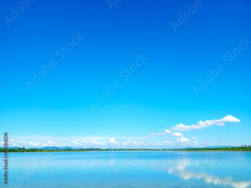 reflection of blue sky and white cloud on lake surface
