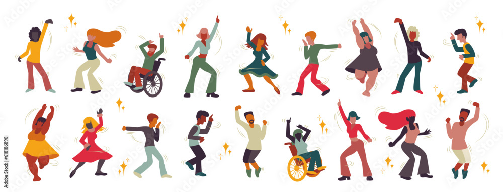 Moving people, dancing silhouettes. Men and women bodies having fun. Vector illustrations isolated on a white background. Moving people, dancing silhouettes. Men and women bodies having fun. Vector illustrations isolated on a white background.