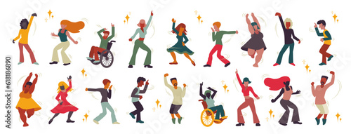 Moving people, dancing silhouettes. Men and women bodies having fun. Vector illustrations isolated on a white background.