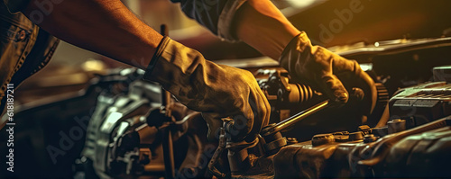 Car repairman working on breaking engine. Generative ai