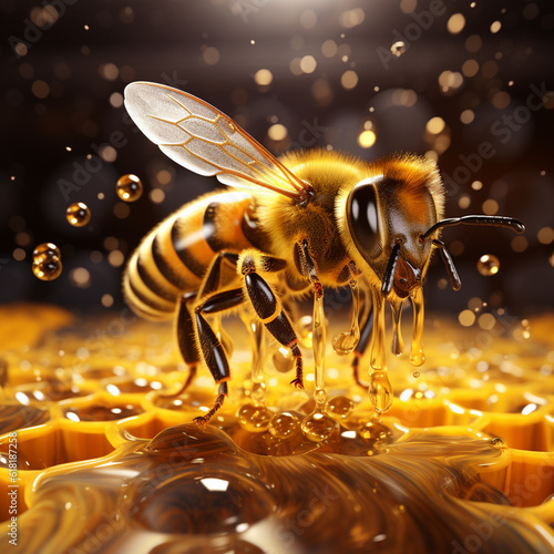 Honigbiene an einer Wabe, generative AI © Jenny Sturm
