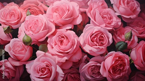 A realistic oil painting of roses  showcasing their intricate details and velvety textures.  Generative AI 