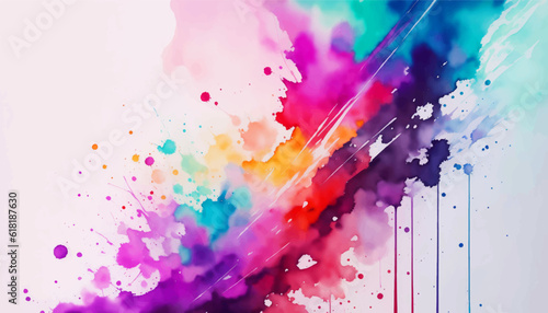 Abstract Colorful Watercolor Background. Liquid Fluid Flowing Paint Splash Wallpaper Illustration for Banner, Invitation, Greeting Card or Cover.