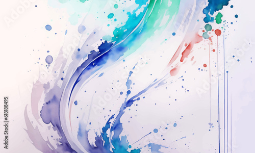 Abstract Colorful Watercolor Background. Liquid Fluid Flowing Paint Splash Wallpaper Illustration for Banner, Invitation, Greeting Card or Cover.