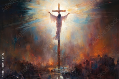 The Resurrection of Jesus. Christian concept interpretation. Artwork
