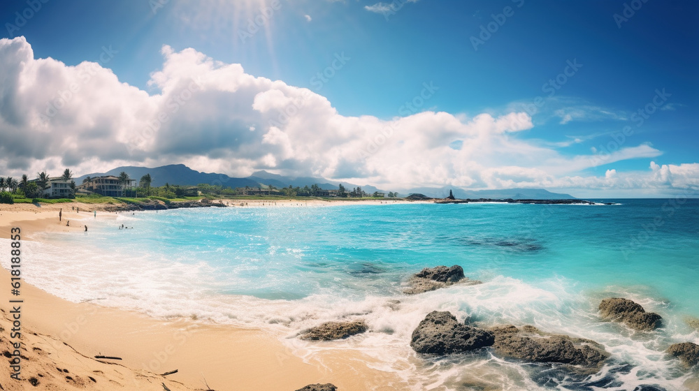 夏のリゾート地の青い海と白い砂浜
