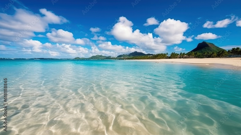 夏のリゾート地の青い海と白い砂浜