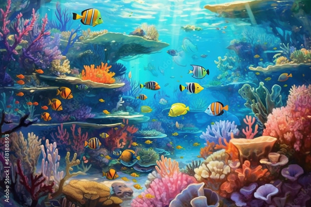 Naklejka premium 南国の海のスキューバダイビングイメージ