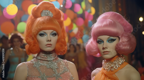vintage 60s two women from outer space in technicolor film, made with generative ai