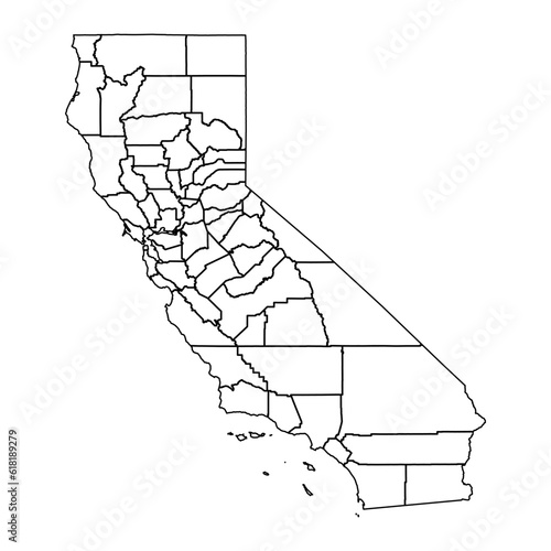 California state map with counties. Vector illustration.