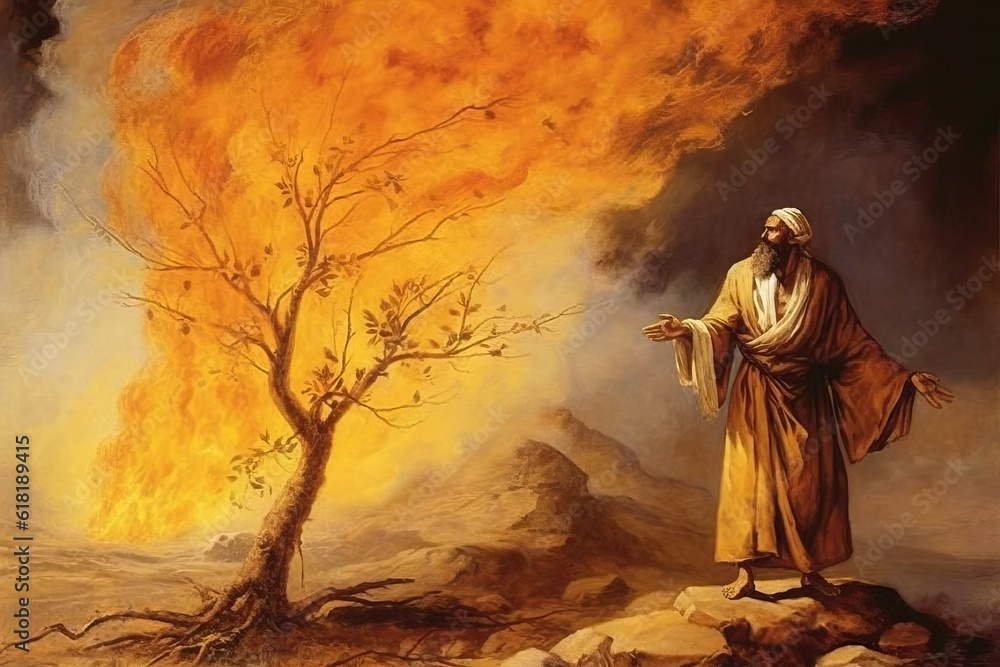 Moses and the burning bush, generative ai Moses and the burning bush, generative ai