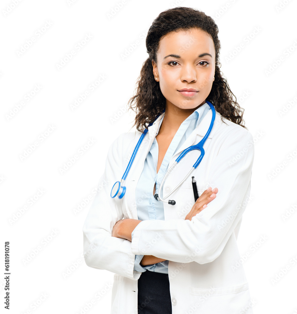 Doctor portrait, woman and arms crossed with a smile from healthcare and wellness career in studio. Young female worker, isolated and nursing with white background proud and confident from job Doctor portrait, woman and arms crossed with a smile from healthcare and wellness career in studio. Young female worker, isolated and nursing with white background proud and confident from job