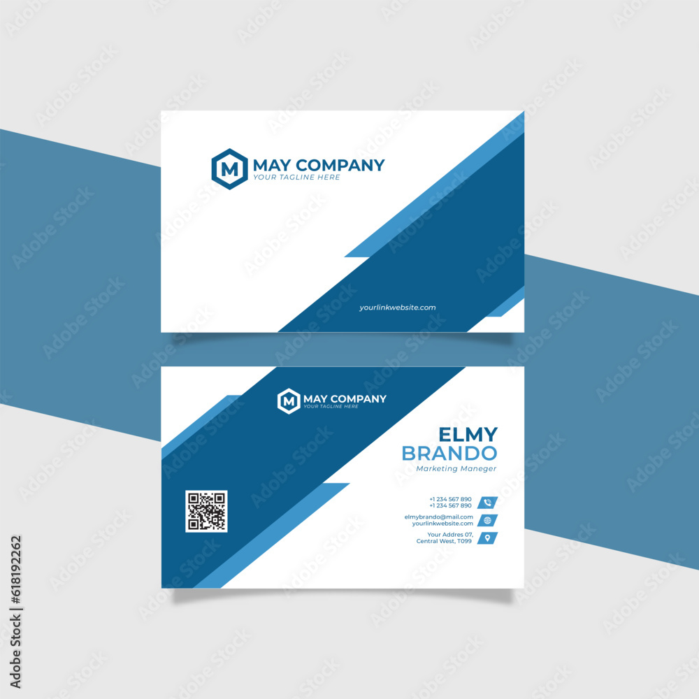 Modern Company Identity Business Card Template with Logo Placement Blue Color