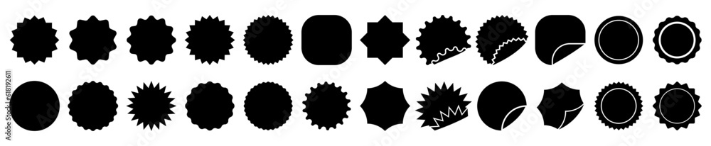 Black labels and stickers collection. Starburst red sticker set. Sale sticker, price tag, starburst, quality mark. Vector illustration Black labels and stickers collection. Starburst red sticker set. Sale sticker, price tag, starburst, quality mark. Vector illustration