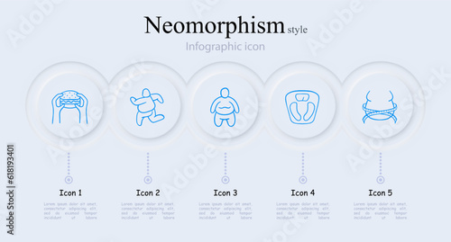 Weight Loss Icon. Fast food, scales, obesity, waist measuring tape, overweight. Neomorphism style. Vector line icon
