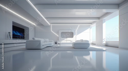 Modern white living room interior with blank space , .Empty smooth room , Created with Generative Ai Technology
