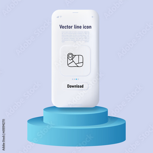 GPS Navigation Icon. Map, navigation, gps, phone, app, travel. Neomorphism style. Ui phone app