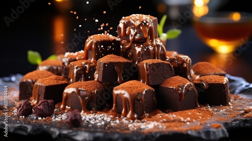 Chocolate pouring on truffles melted
