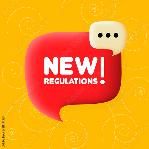 New regulations banner. Speech bubble with New regulations text. Business concept. 3d illustration. Spiral background. Vector line icon for business