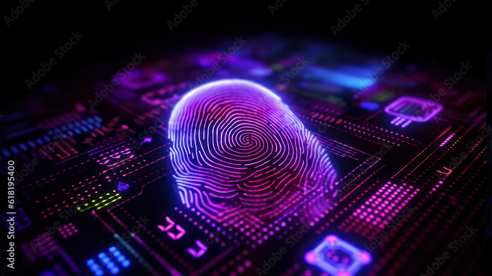 biometric fingerprint and other data icons 3d background concept
